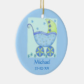 Blue Baby Buggy Carriage Name Birth Date Custom Keramisch Ornament (Rechts)