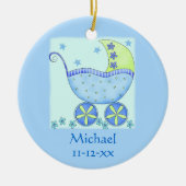 Blue Baby Buggy Carriage Name Birth Date Custom Keramisch Ornament (Voorkant)