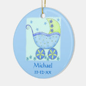 Blue Baby Buggy Carriage Name Birth Date Custom Keramisch Ornament (Links)