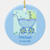 Blue Baby Buggy Carriage Name Birth Date Custom Keramisch Ornament (Achterkant)