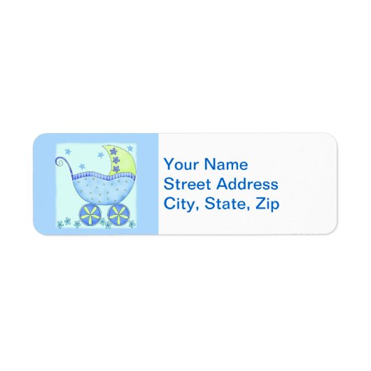 Blue Baby Buggy Carriage Shower Gepersonaliseerd Etiket (Voorkant)