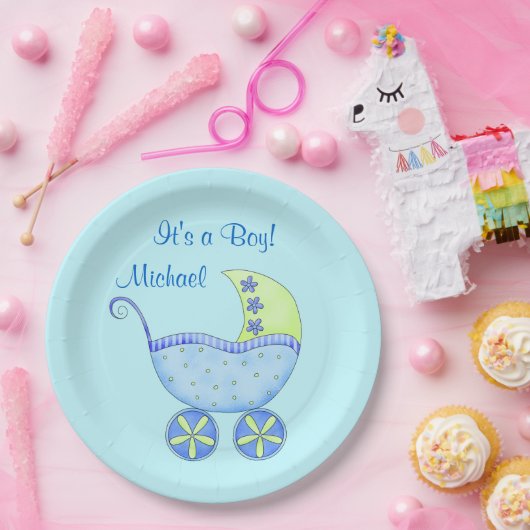 Blue Baby Buggy is een speciaal personele naam Papieren Bordje (Feest)