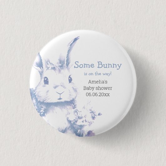 Blue Baby Bunny Baby Shower  Ronde Button 3,2 Cm (Voorkant)