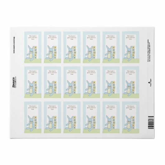 Blue Baby Bunny Book Cadeauboek Bord Label (Full Sheet)