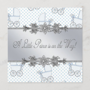 Blue Baby Carriage Baby Boy Prince Shower Kaart