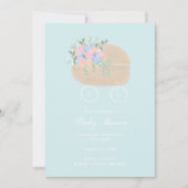 Blue Baby Carriage Baby shower Invitation Kaart (Voorkant)