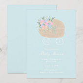 Blue Baby Carriage Baby shower Invitation Kaart (Voorkant / Achterkant)