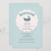 Blue Baby Carriage Baby shower Invitation Kaart (Voorkant / Achterkant)