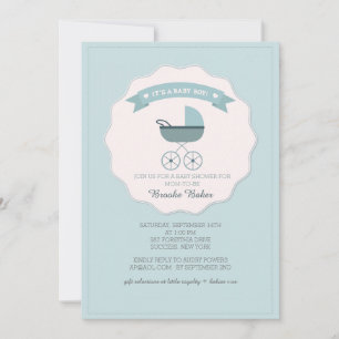 Blue Baby Carriage Baby shower Invitation Kaart