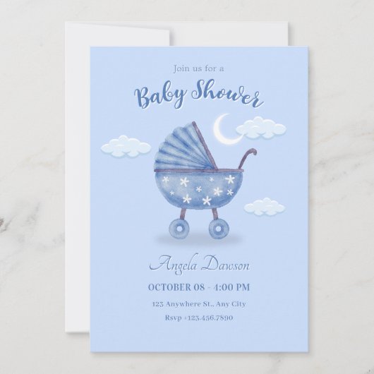 Blue baby Carriage baby shower Kaart (Voorkant)