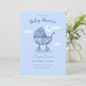 Blue baby Carriage baby shower Kaart (Staand voorkant)