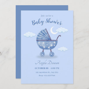 Blue baby Carriage baby shower Kaart