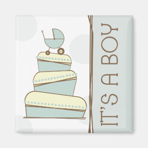 Blue Baby Carriage Cake "Het is een jongen" Magnet