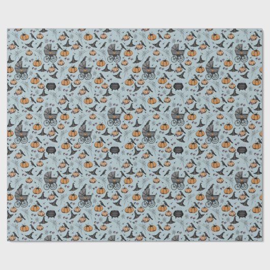 Blue Baby Carriage Halloween Cadeaupapier (Vlak)
