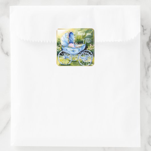  Blue Baby Carriage in Garden Bloom Vierkante Sticker (Tas)