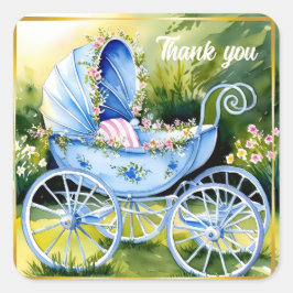  Blue Baby Carriage in Garden Bloom Vierkante Sticker