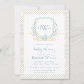 Blue Baby Carriage Monogram-Baby shower Kaart (Voorkant)
