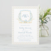 Blue Baby Carriage Monogram-Baby shower Kaart (Staand voorkant)