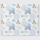 Blue Baby Carriage Waterverf Baby shower Cadeaupapier (Vlak)
