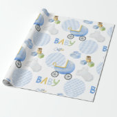 Blue Baby Carriage Waterverf Baby shower Cadeaupapier (Uitgerold)