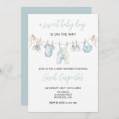 Blue Baby Clothes Boy Baby shower Kaart (Voorkant / Achterkant)