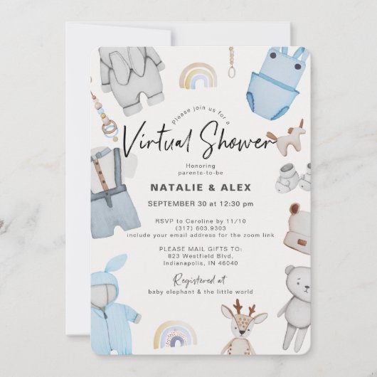 Blue Baby Clothes & Toys Boy Virtual Baby shower Kaart (Voorkant)