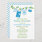 Blue Baby Clothesline Baby Shower Invitations Kaart (Voorkant / Achterkant)