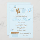 Blue Baby Clothesline Baby shower Kaart (Voorkant / Achterkant)
