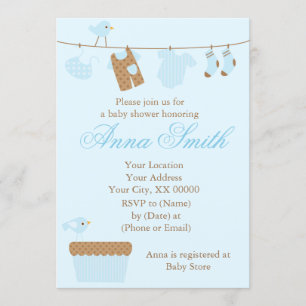 Blue Baby Clothesline Baby shower Kaart