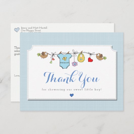 Blue Baby Clothesline | Dank u wel Briefkaart (Voorkant / Achterkant)