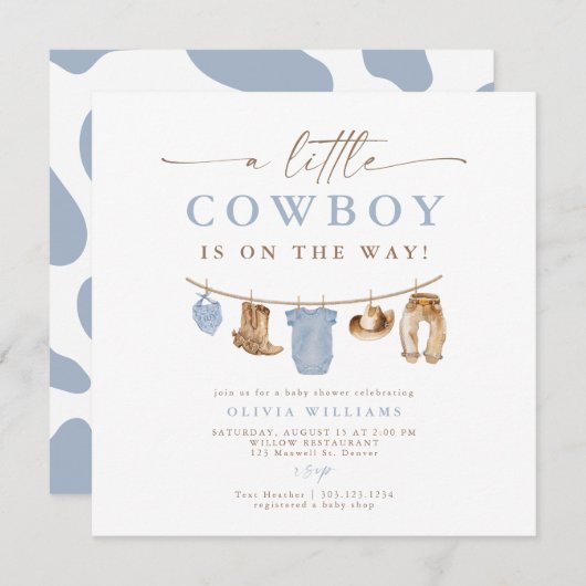 Blue Baby Clothesline Little Cowboy Baby shower (Voorkant / Achterkant)