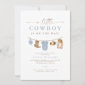 Blue Baby Clothesline Little Cowboy Baby shower Kaart (Voorkant)