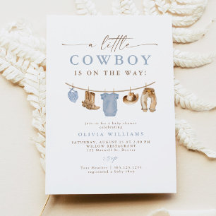 Blue Baby Clothesline Little Cowboy Baby shower Kaart
