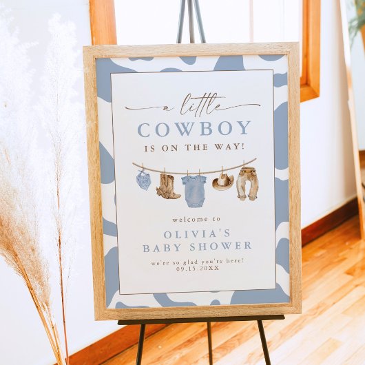 Blue Baby Clothesline Little Cowboy Baby shower Poster