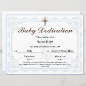 Blue Baby Dedication Certificate (Voorkant / Achterkant)