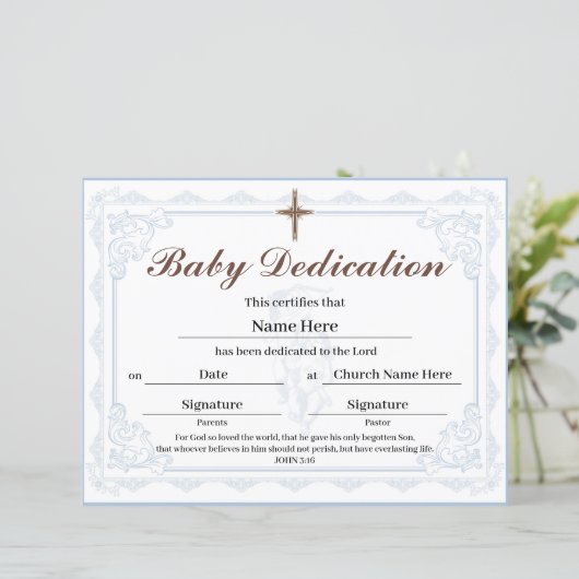 Blue Baby Dedication Certificate (Staand voorkant)