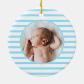Blue Baby Dino | Eerste kerstbaby Blauwe Stripe | Keramisch Ornament (Achterkant)