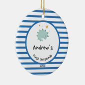 Blue Baby Dino | Eerste kerstblauwe striptekening Keramisch Ornament (Rechts)