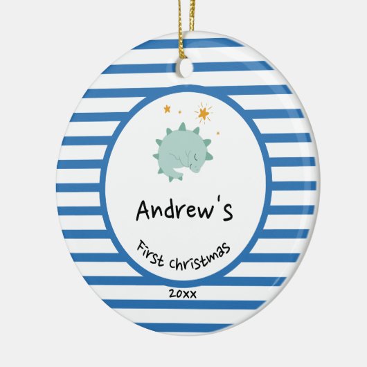 Blue Baby Dino | Eerste kerstblauwe striptekening Keramisch Ornament (Links)