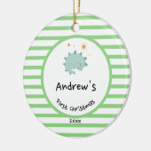 Blue Baby Dino | Eerste kerstgroene streep Keramisch Ornament (Links)