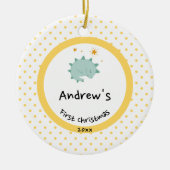 Blue Baby Dino | Eerste kerstmangelpokadot Keramisch Ornament (Voorkant)