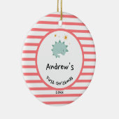 Blue Baby Dino | Eerste kerstrode stripper Keramisch Ornament (Rechts)