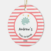 Blue Baby Dino | Eerste kerstrode stripper Keramisch Ornament (Links)