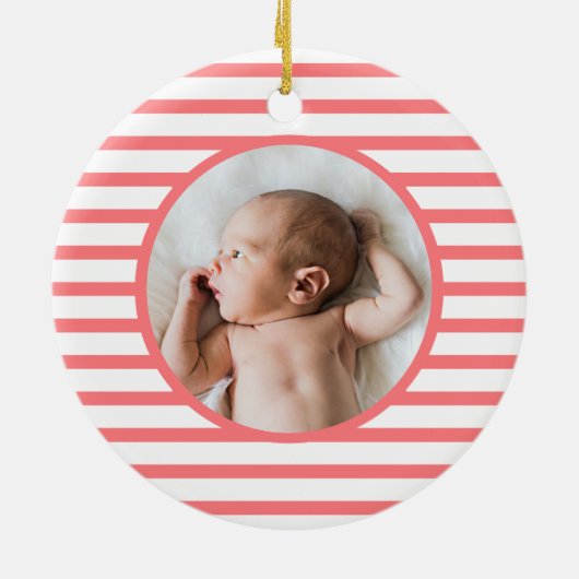 Blue Baby Dino | Eerste kerstrode stripper Keramisch Ornament (Achterkant)