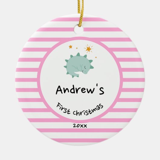 Blue Baby Dino | Eerste kerstroze stripper Keramisch Ornament (Voorkant)