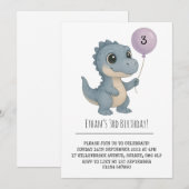 Blue Baby Dino met Paarse ballonverjaardag Kaart (Voorkant / Achterkant)