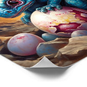 Blue Baby Dragon met broedsel Poster (Hoek)