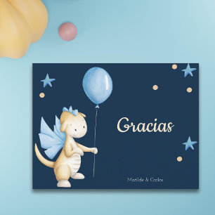 Blue Baby Dragon Spaans Bedankt Baby shower Briefkaart