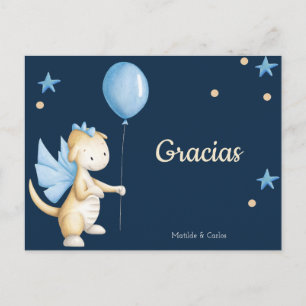 Blue Baby Dragon Spaans Bedankt Baby shower Briefkaart