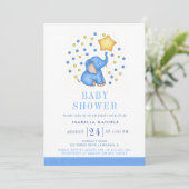 Blue Baby Elephant and Star Ballon Baby shower Kaart (Staand voorkant)